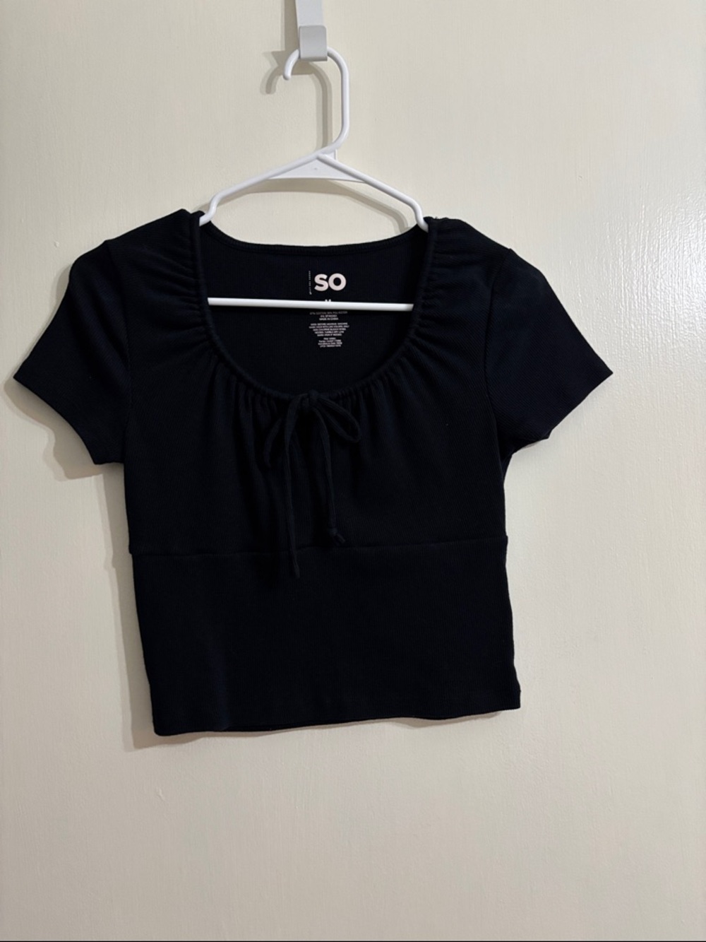 SO Black Tie-Front Ribbed Crop Top